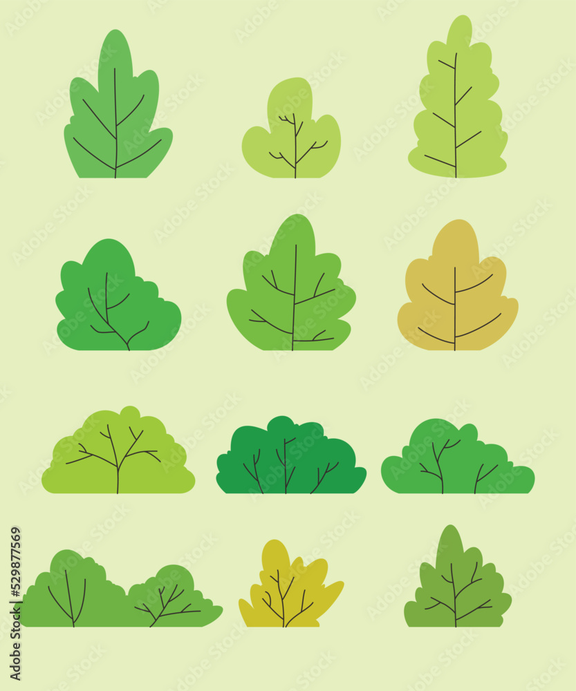 simple bush natural texture silhouette on every season color set vector illustration EPS10