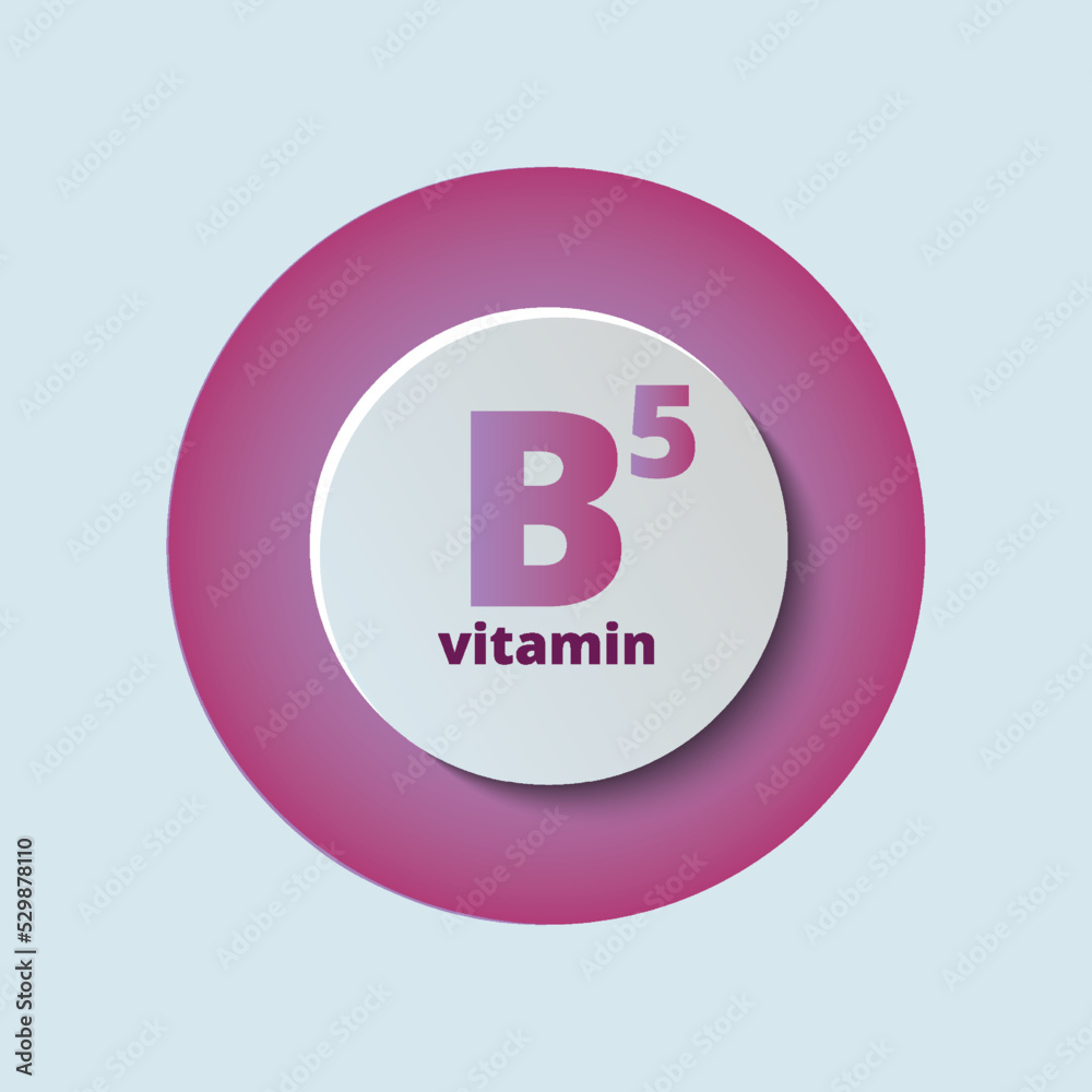 Vitamin B5, pantothenic acid. Vector illustration. Healthy food supplement. Beauty nutrition skin care design. Medical scientific and medical concept. Isolated on white background Vitamin B5, pantothenic acid. Vector illustration. Healthy food supplement. Beauty nutrition skin care design. Medical scientific and medical concept. Isolated on white background