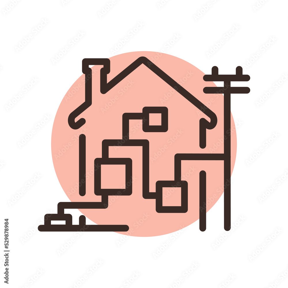 Engineering communications in private house line icon. Building construction