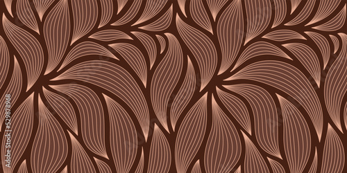 Luxury seamless floral pattern with striped leaves. Elegant astract background in minimalistic linear style.