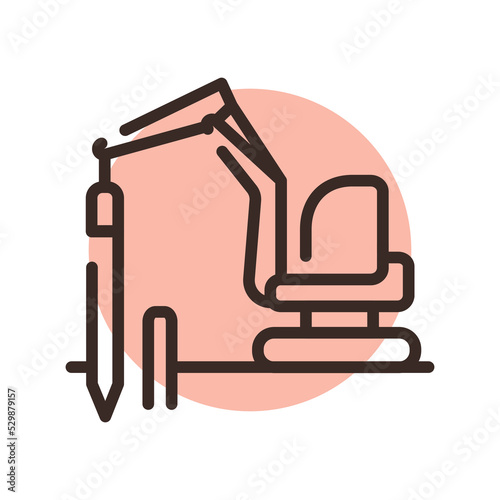 Foundation erection in the house line icon. Building construction