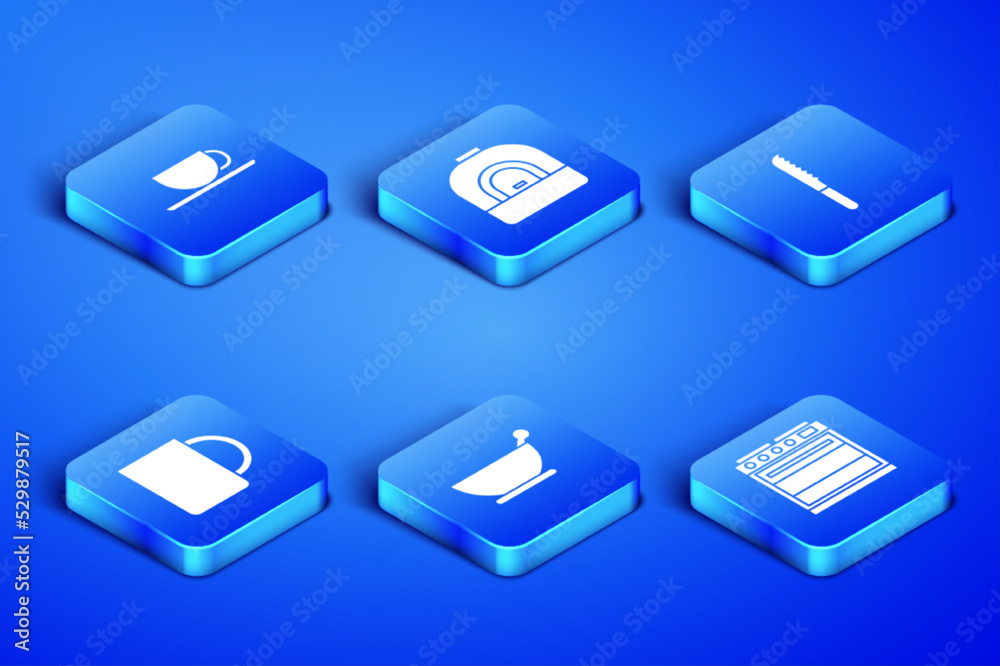 Set Oven, Coffee cup, Mortar and pestle, and Bread knife icon. Vector Set Oven, Coffee cup, Mortar and pestle, and Bread knife icon. Vector