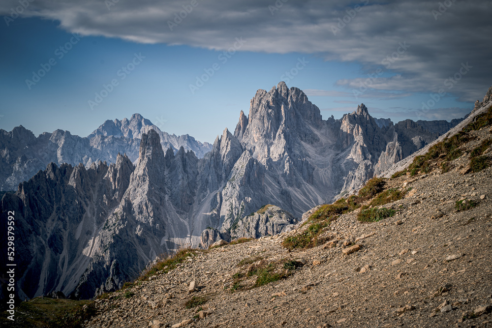 Rifugio Auronzo and Dolomites mountains in National Park Tre Cime di Lavaredo,Dolomites alps, South Tyrol, Italy