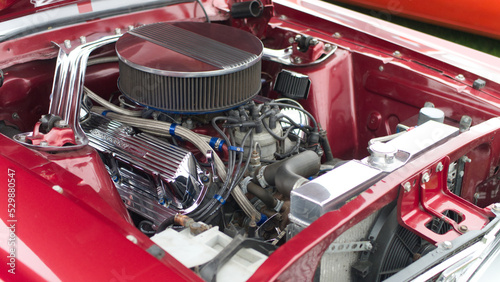 Close up sections of amazing retro American cars showing polished paintwork and chrome