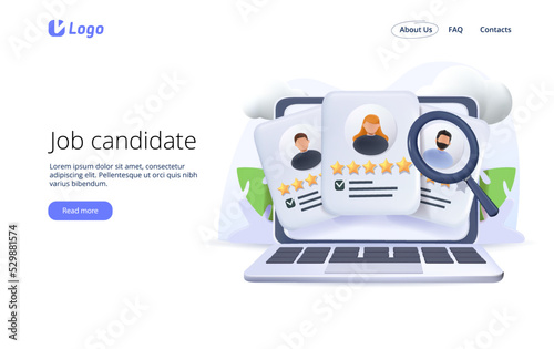 Find freelancer. HR managers searching job candidates with positive feedback. Characters applying for work position.
