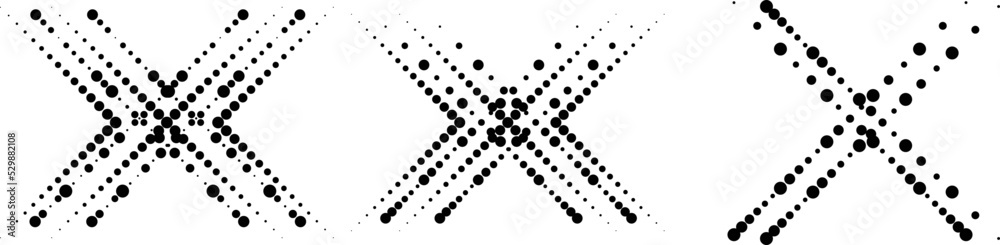 Halftone dots in Cross Form . Vector Illustration. Letter x  Logo . Design element . Abstract Geometric shape . 