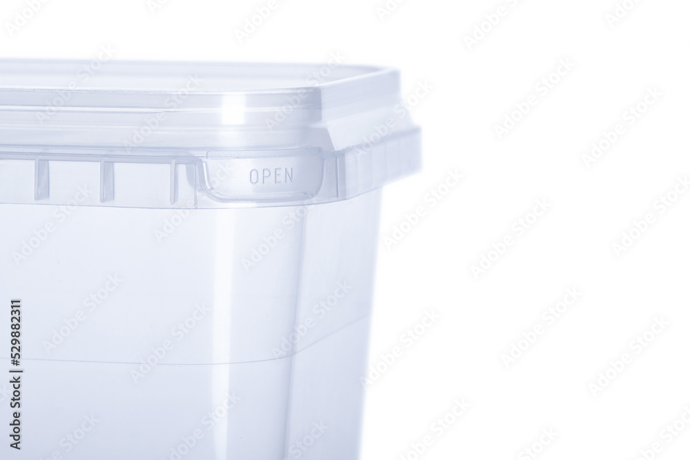 transparent plastic rectangular container with transparent lid - 1000 ml, square plastic containers on white background , food plastic box isolated on white, product packaging for foodstuff