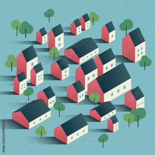 3d countryside. Simple low poly architecture. Isometric vector illustration.