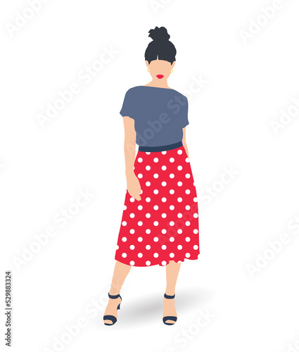 Girl silhouette wearing dots skirt, casual clothing fashion woman figure