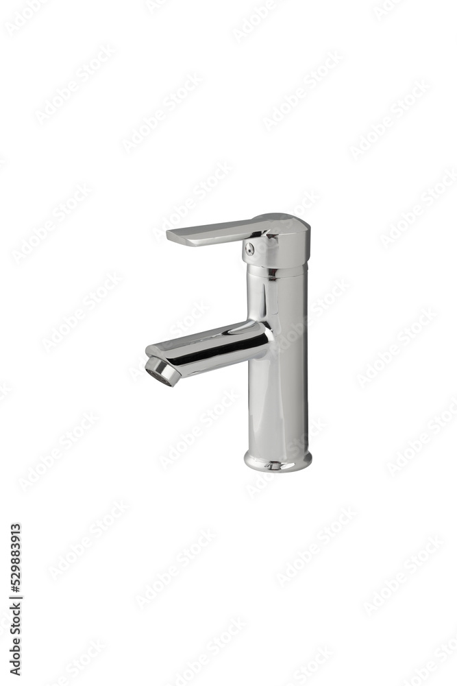 Mixer cold hot water. Modern faucet bathroom. Kitchen tap. Isolated white background. Side view. Mixer cold hot water. Modern faucet bathroom. Kitchen tap. Isolated white background. Side view.