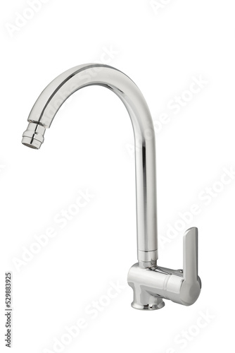Mixer cold hot water. Modern faucet bathroom. Kitchen tap. Isolated white background. Side view.