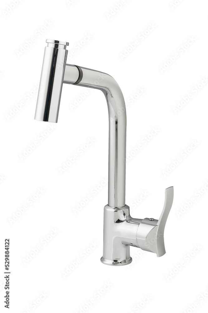 Mixer cold hot water. Modern faucet bathroom. Kitchen tap. Isolated white background. Side view. Mixer cold hot water. Modern faucet bathroom. Kitchen tap. Isolated white background. Side view.
