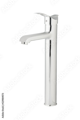 Mixer cold hot water. Modern faucet bathroom. Kitchen tap. Isolated white background. Side view.