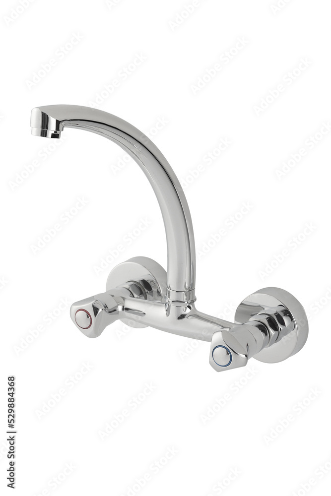 Mixer cold hot water. Modern faucet bathroom. Kitchen tap . Isolated white background. Side view. Mixer cold hot water. Modern faucet bathroom. Kitchen tap . Isolated white background. Side view.