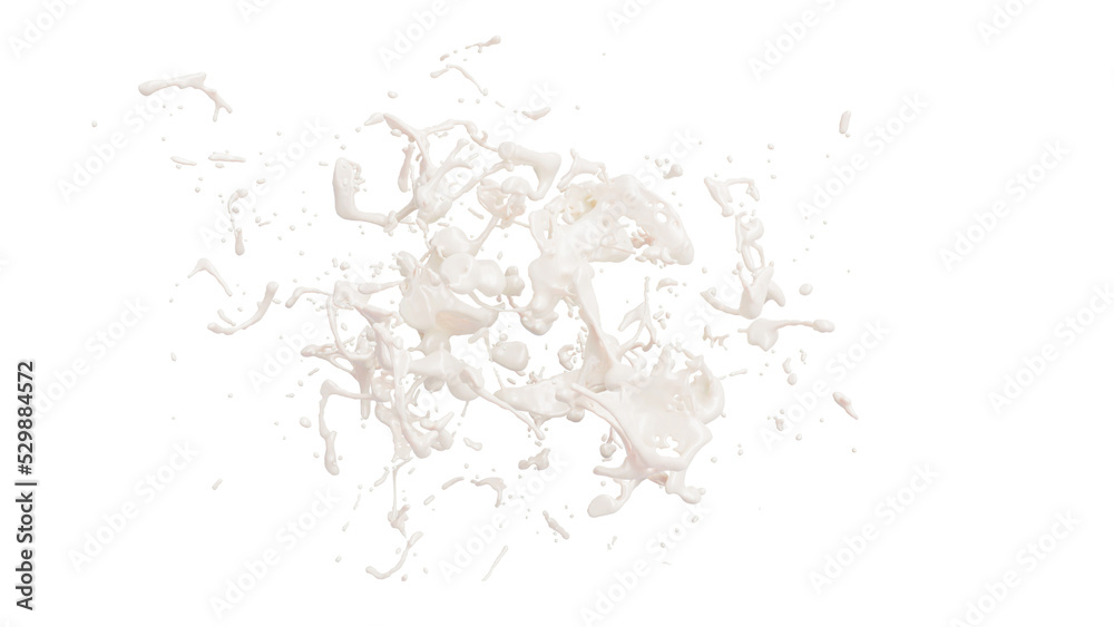 Milk splash with droplets. 3d rendering alpha channel.