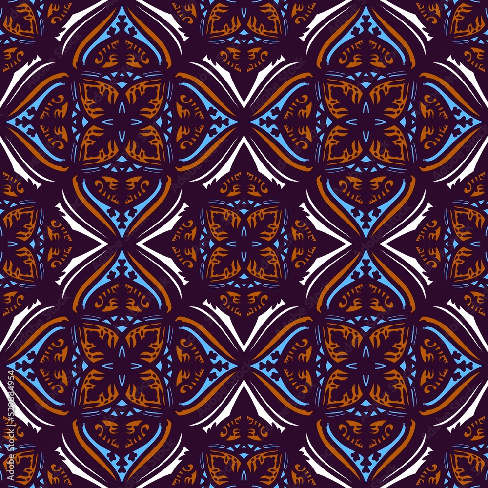 Seamless pattern tile with mandala, vintage decorative elements illustration, Ethnic mandala with colorful tribal ornaments, Islam,turkish, Arabic, Indian, ottoman pattern