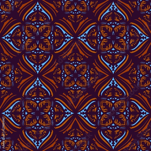Seamless pattern tile with mandala, vintage decorative elements illustration, Ethnic mandala with colorful tribal ornaments, Islam,turkish, Arabic, Indian, ottoman pattern