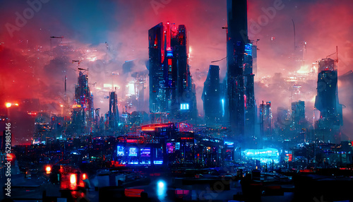cyberpunk futuristic cityscape with a neon skyline digital conceptual illustration, created with generative ai