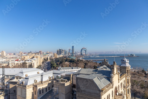 Fototapeta Naklejka Na Ścianę i Meble -  Panoramic view from the Maiden Tower. Icheri Sheher (old town), Baku city, Azerbaijan.