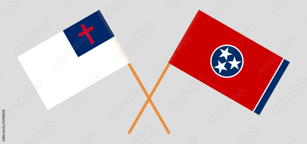 Crossed flags of christianity and The State of Tennessee. Official colors. Correct proportion Crossed flags of christianity and The State of Tennessee. Official colors. Correct proportion