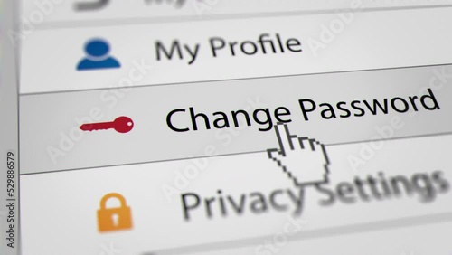 Mouse Cursor Clicking Change Password Tab UI on Web Shopping. All data on the Footage are Fictional, Created Especially for This Concept
