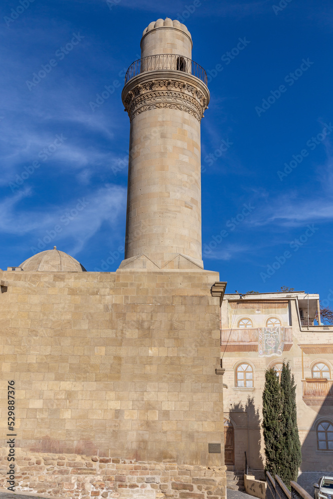 Mosque on the street Icheri Sheher (old town). Baku city, Azerbaijan.