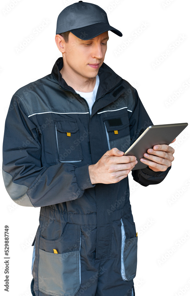 Man with a digital tablet. Serviceman, worker, engineer. 