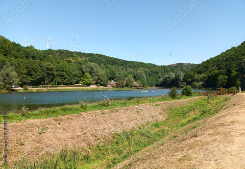 Kleiner Badesee in herrlicher Natur im Sommer: Der Waldsee Rieden im Landkreis Mayen-Koblenz in Rheinland-Pfalz. 
