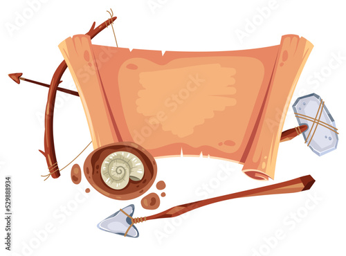 Ancient scroll artifact archeology museum papyrus abstract concept. Graphic design element vector illustration