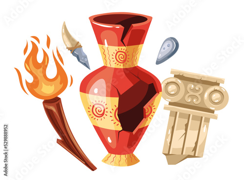 Ancient antique greek jar pottery vessel museum artifact concept. Graphic design element vector illustration
