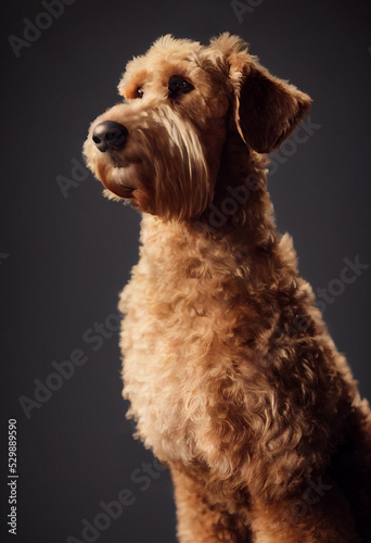 A digital painting portrait of a brown Airedale Terrier dog 