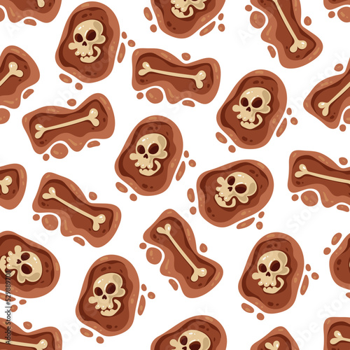 Human skeleton fossil archeology seamless endless pattern abstract concept. Graphic design element vector illustration
