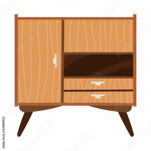 Retro wooden cabinet with shelves, mid-century modern furniture