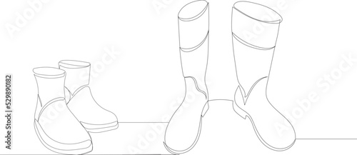 boots drawing by one continuous line, vector