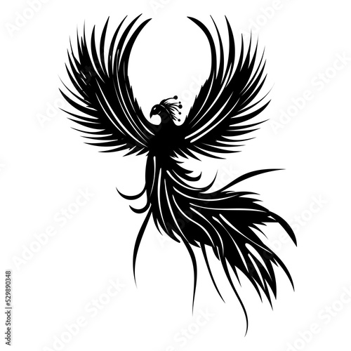 phoenix bird on white background silhouette isolated, vector