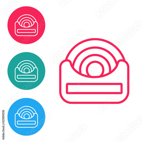 Red line Dental floss icon isolated on white background. Set icons in circle buttons. Vector