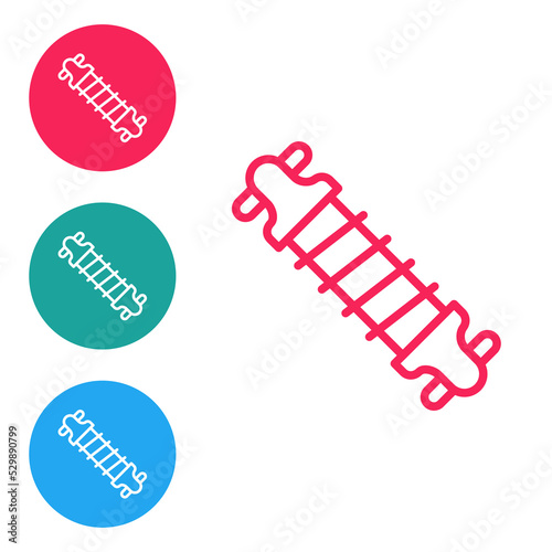 Red line Bicycle suspension icon isolated on white background. Set icons in circle buttons. Vector