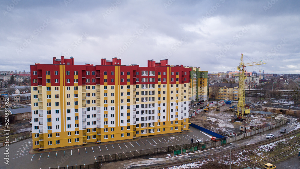 New multi-storey apartment buildings in the Ukraine city. Reconstruction of Ukraine
