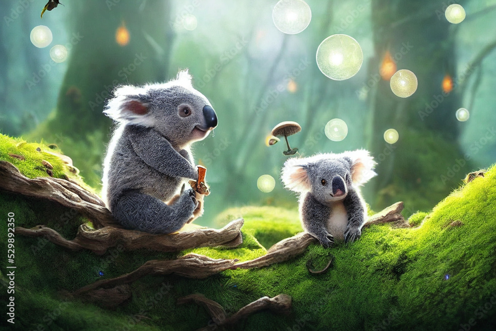 Fototapeta premium illustration for books and stories lemur on tree koala
