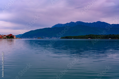 beautiful adriatic sea and coast, village in croatia, sunset seascape, landscape