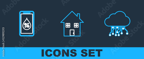 Set line Internet of things, Humidity for smart home and House under protection icon. Vector
