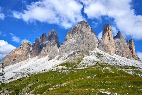 view of the peaks of tre cime di lavaredo, in italy