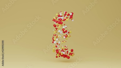 Infinite loop video 3d rendering of number three made with spheres rotating 360 degrees