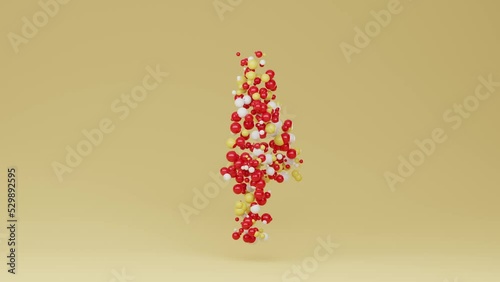  Infinite loop video 3d rendering of number four made with spheres rotating 360 degrees