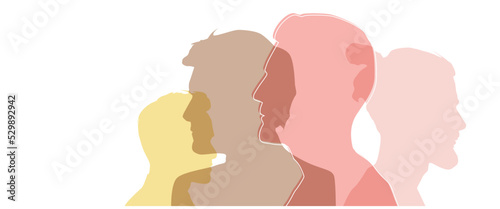 Group side silhouette men and women of different culture	