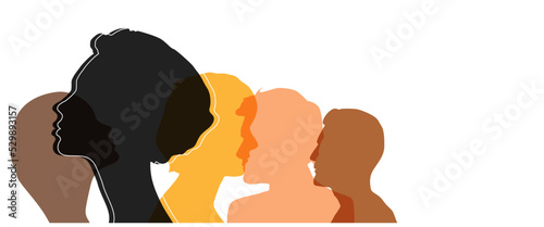 Group side silhouette men and women of different culture 
