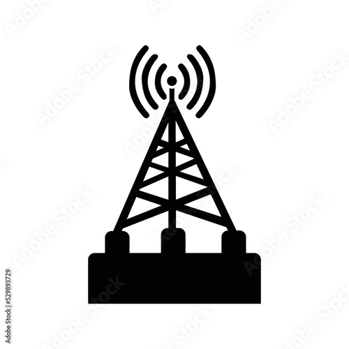 Radio broadcast signal tower icon | Black Vector illustration |