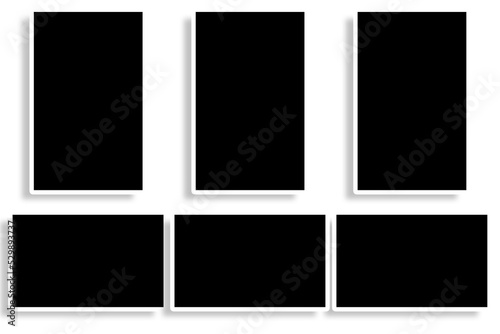 6 Rectangle photo frames in black & white color & a cool simple layout. Used as a printable photo collage template or a mock up for album pictures or photographs collection in a classic old style.