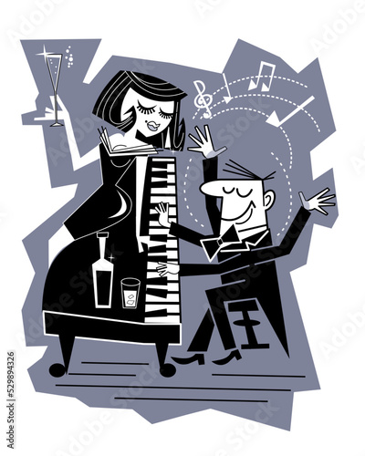 The pianist plays the piano. Vector illustration