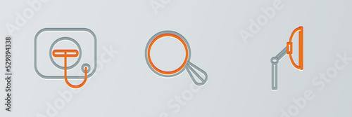 Set line Windscreen wiper, Oil filler cap at gas station and Car mirror icon. Vector